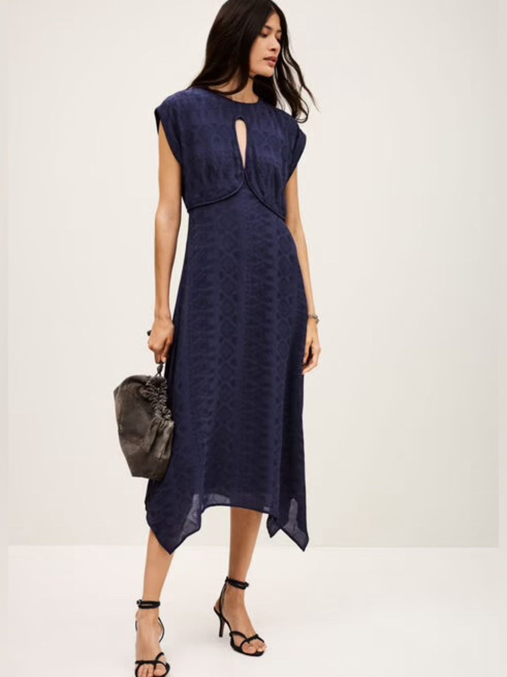 Ba&sh New INAIA Navy Keyhole Textured Dress Size S NWT